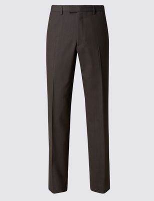 Brown Regular Fit Flat Front Trousers